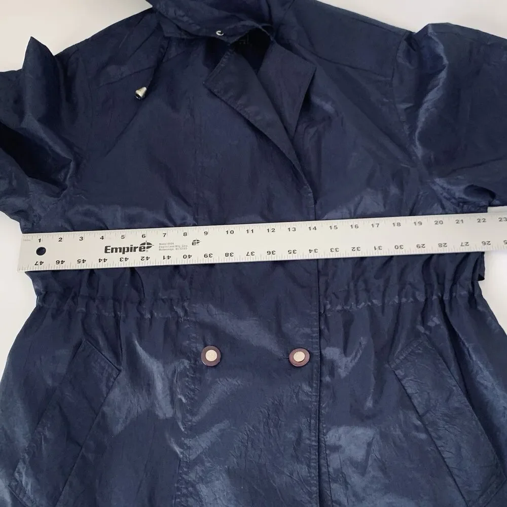 Vintage Izzi Activewear Jacket Women M Navy Blue Windbreaker Hood Cinch Waist 90